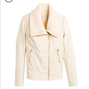 Chico’s Cream Sweater Collar Faux-Leather Jacket